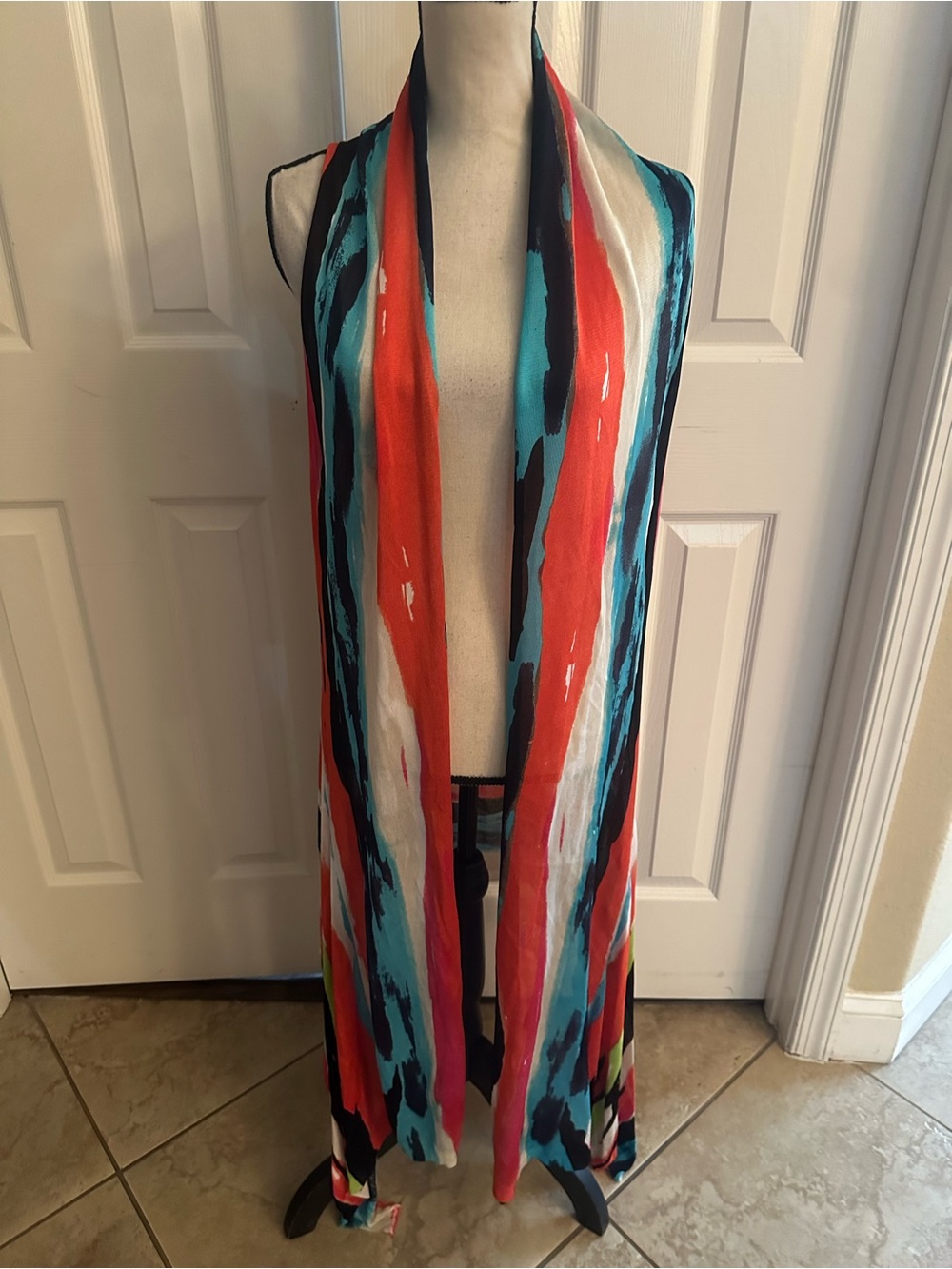 Nygard Colorful Abstract Striped Maxi Vest
